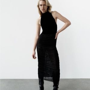 ZARA Stretchy velvet & sheer midi dress.
